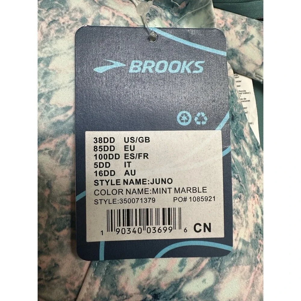 NWT Brook's Sz 38DD Juno High Impact Wirefree Sports Bra Mint Marble NEW